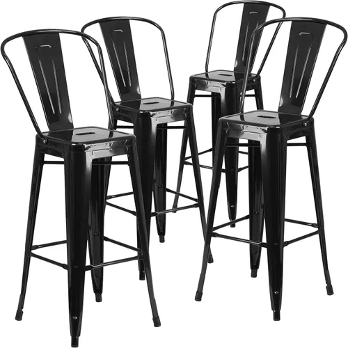 Vista 3 de Taburete Flash Furniture de bar, hecho de metal para interior y exterior, Metal, Negro
