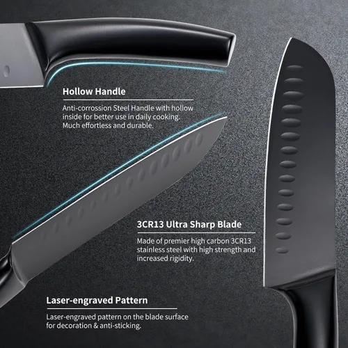 Vista 2 de SHI BA ZI ZUO Juego de cuchillos de cocina de 2 piezas, cuchillo Santoku y cuchillo de pelar, cuchillo de chef japonés con revestimiento de Ti