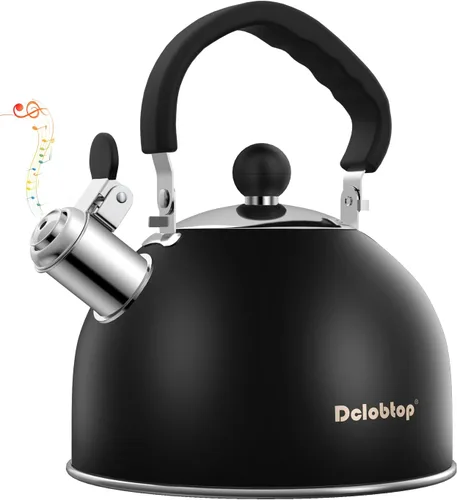 Hervidor de té de acero inoxidable premium para estufa - Tetera clásica de 2 cuartos para estufa, hervidor de silbato fuerte con mango ergonómico -