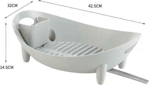 Vista 4 de Escurridor de platos, escurridor de platos, antideslizante, compacto, con salida de drenaje, multiusos, organizador de platos, tazón, vasos, cesta