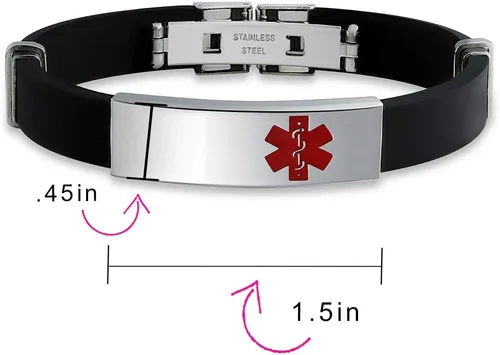 Vista 4 de Pulsera de goma de silicona ajustable impermeable para hombre, acero de 8,5 pulgadas, grabado personalizado