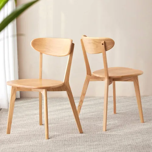 Vista 20 de Sillas de comedor 100% de madera de roble macizo, sillas de comedor modernas de mediados de siglo con respaldo redondeado, sillas de cocina, juego