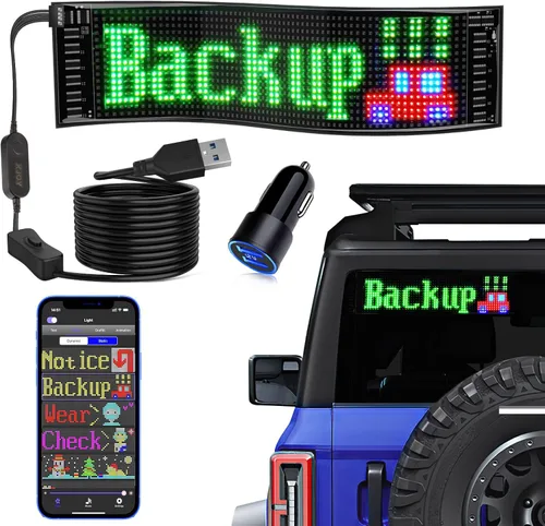 Vista 13 de KJOY - Mini letrero LED Bluetooth para coche, 17 x 7 cm, flexible, USB 5 V, señal LED digital, control por aplicación, programable