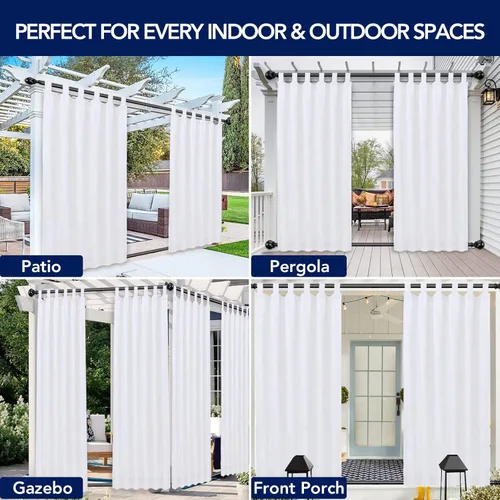 Vista 6 de PureFit Cortinas de exterior para patio desmontable, con pestañas adhesivas, impermeables, resistentes a la intemperie, a los rayos UV y a la Blanco