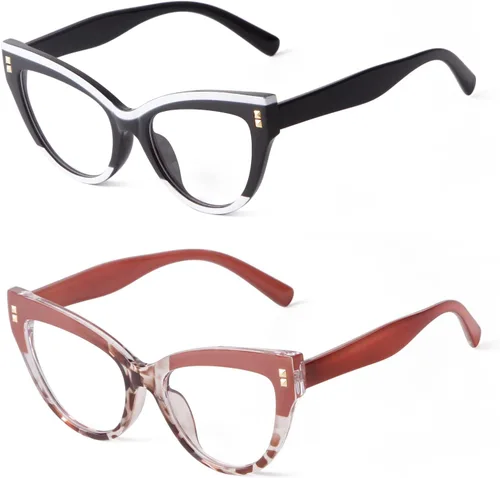 Vista 14 de KFPH Stylish Cat Eye Glasses Blue Light Glasses Frames for Women Computer Gaming Reading Glasses Anti Glare & UV