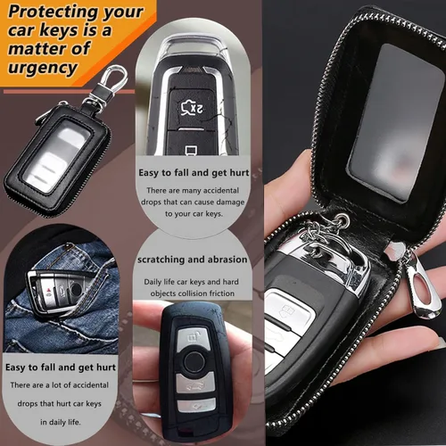 Vista 4 de vvag Funda Premium para Llave de Coche de Cuero Genuino Soporte para Llave Inteligente de Coche Bolsa de Llavero Remoto Universal