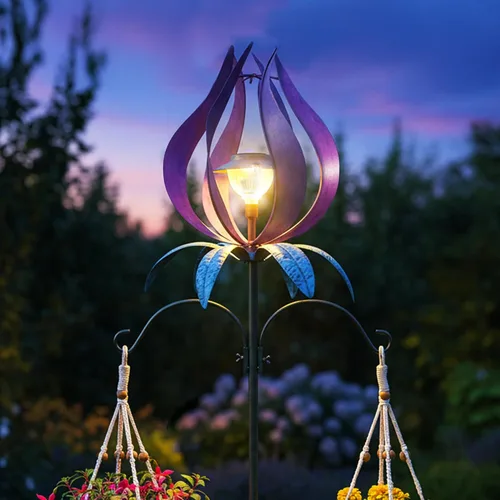 Vista 2 de J-Fly Molino de viento de metal para terraza al aire libre, molino de viento LED, luz solar para paisaje, decoración de San Valentín para césped