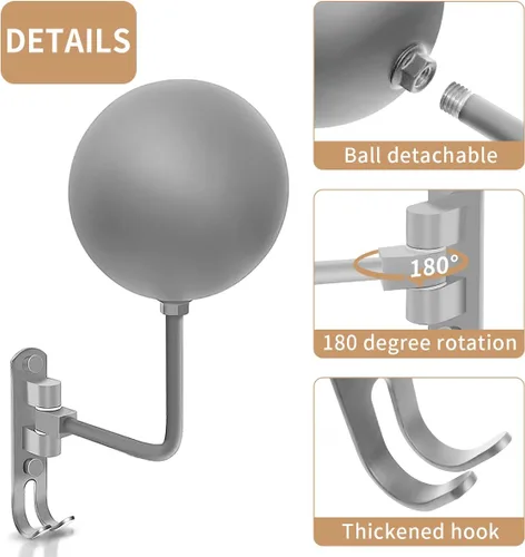 Vista 3 de Soporte para casco de motocicleta, soporte para casco montaje en pared rotación de 180° colgador con 2 ganchos para abrigos, gorras, accesorios