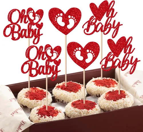 Vista 17 de Paquete de 24 adornos para cupcakes para el día de San Valentín con purpurina de corazón dulce para pies de bebé, decoración de cupcakes para el día