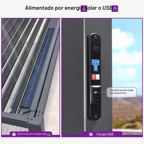 Vista 4 de PURPLE LEAF 92KS - Pérgola con listones de 8 x 10 pies con tira de luces LED, color gris