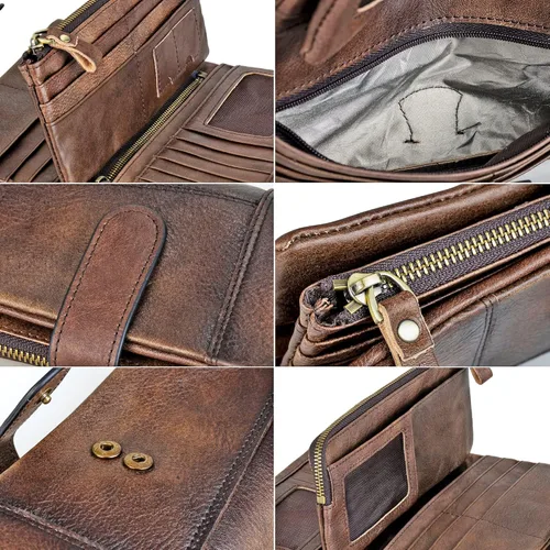 Vista 5 de LETEULO Cartera con cierre de bloqueo RFID para mujer, organizador vintage de carteras para frotar a mano