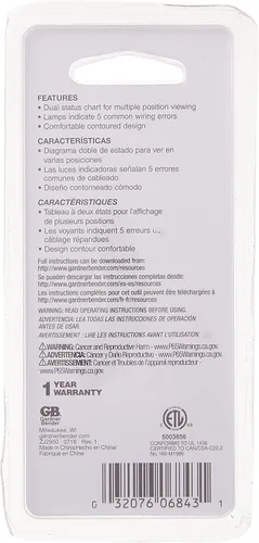 Vista 5 de Gardner Bender GRT-3500 - Probador de Receptáculo de Enchufe y Analizador de Circuito, Indica 5 Errores de Cableado, Tabla de Lectura Fácil, Agarre