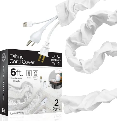 Vista 11 de Cordinate Cubierta de tela para cables, 6 pies, oculta cables, ideal para lámparas, luminarias y escritorios, gestión de cables, fácil instalación