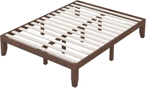 Vista 91 de COSTWAY Marco de cama de plataforma tamaño King, base de colchón de madera de goma maciza de 14 pulgadas con soporte de listones resistentes, marco