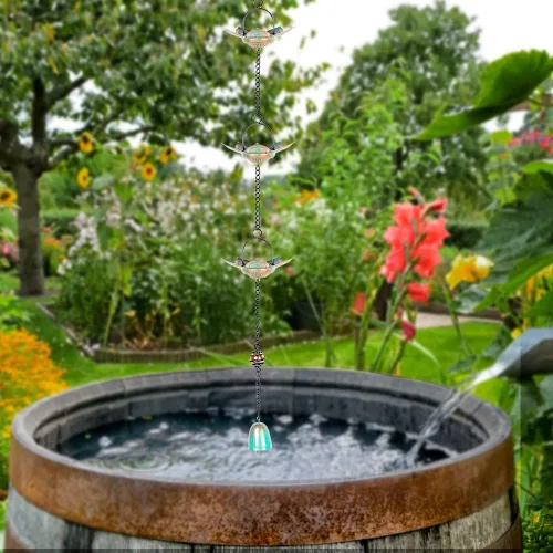 Vista 8 de Cadena de Lluvia de Loto de 8.3 Pies, Cadenas de Lluvia de Metal para Canalones con 12 Tazas, Cadena Captadora de Lluvia Ajustable para Drenaje