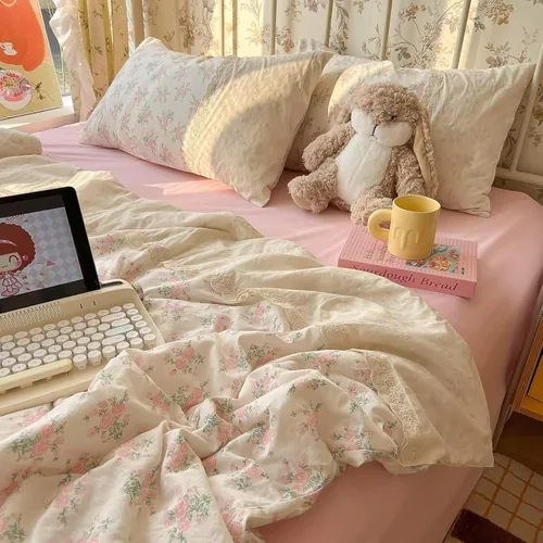 Vista 141 de mixinni Juego de funda de edredón de algodón floral para niñas y adolescentes, con lazos de cremallera, fácil cuidado, ultra suave y transpirable