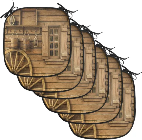 Vista 225 de Lunarable Juego de 4 cojines de asiento para silla, diseño de pétalos de flores de iris florecientes, arte de forma desgastada, acolchado de asiento