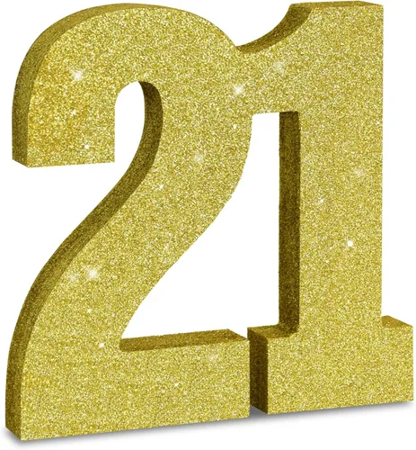 Vista 18 de TONIFUL Centros de mesa de madera número 0 con purpurina dorada de 7.8 pulgadas, decoración de fiesta de cumpleaños, oro brillante digital 0