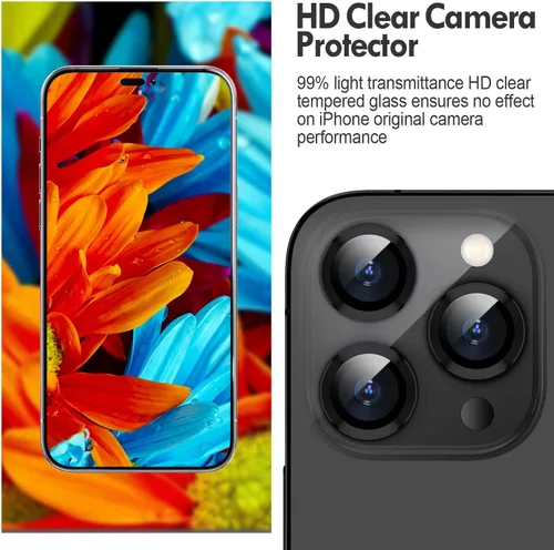 Vista 4 de Xfilm Protector de lente de cámara Bling para iPhone 14 Pro/14 Pro Max, dureza 9H a prueba de rayones, protector de anillo individual de metal
