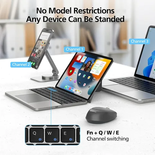 Vista 5 de MicroPack - Teclado Bluetooth plegable con panel táctil y soporte para iPad/iPhone/MacBook, diseñado solo para macOS e iOS, teclado recargable Gris