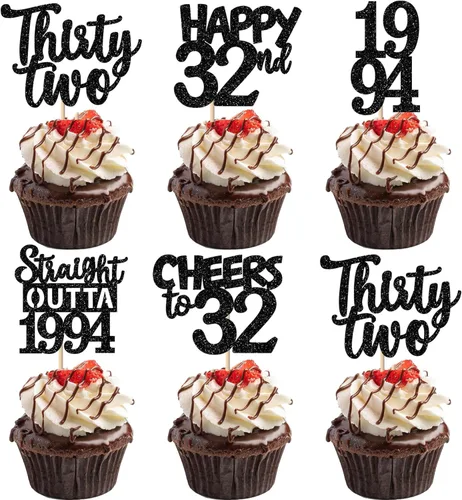 Vista 121 de 30 piezas de decoraciones para pastel de cumpleaños número 10, decoraciones de cupcakes negras con brillo, 10 feliz cumple, directo desde 2016, 10