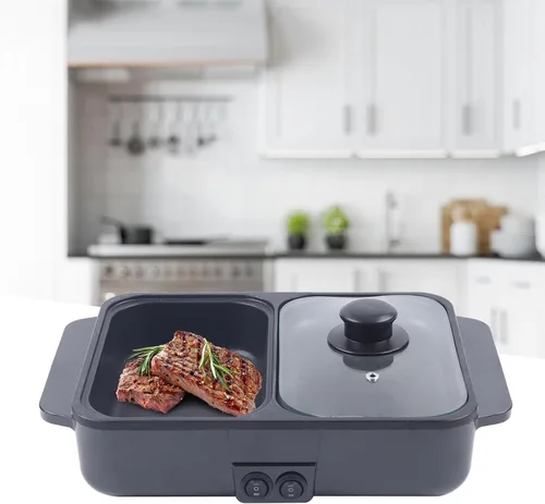 Vista 6 de Olla Caliente con Parrilla, Olla Caliente Eléctrica y Sartén, Olla Shabu Shabu con Parrilla, Olla Shabu Shabu Antiadherente y Plancha 2 en 1