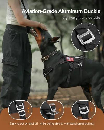 Vista 3 de FAYOGOO Arnés táctico para perros para razas pequeñas y medianas, arnés de malla transpirable para perro, a prueba de escapes, con asa, chaleco