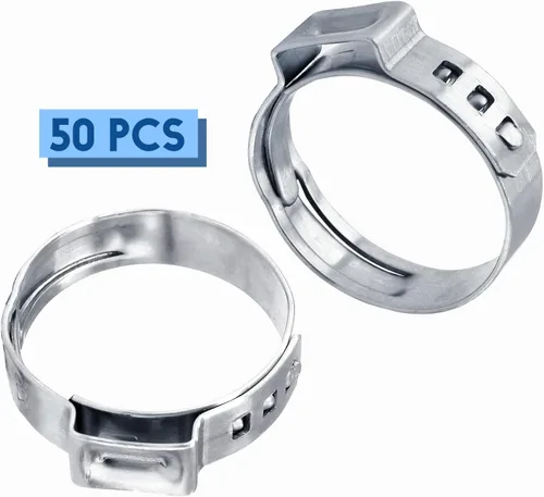 Vista 4 de Biaungdo 50 abrazaderas de manguera, abrazaderas de manguera de oreja de acero inoxidable 304, rango ajustable (0.701 in - 0.787 in) surtido
