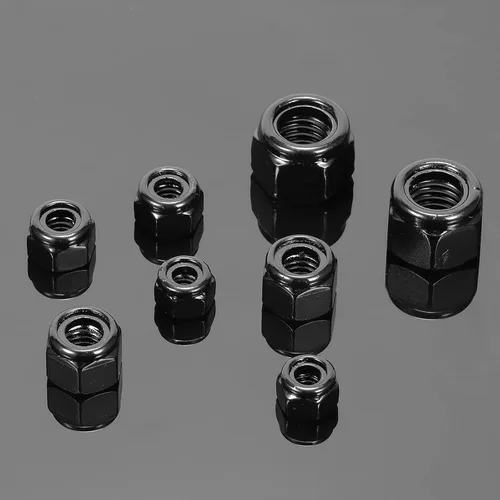 Vista 7 de Tuercas hexagonales de nailon 1/2-13, 50 tuercas de seguridad de acero inoxidable 304, accionamiento hexagonal, acabado brillante, óxido negro por