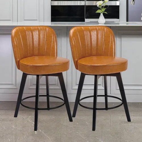 Vista 11 de MINCETA Juego de 2 taburetes de bar de 26 pulgadas, taburetes tapizados de piel sintética con respaldo, taburetes de bar giratorios de 360°