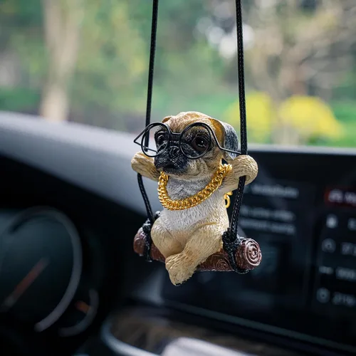 Floruit Accesorios para colgar en el espejo del auto con diseño de pug, lindos accesorios para el espejo retrovisor que se balancea para hombres y