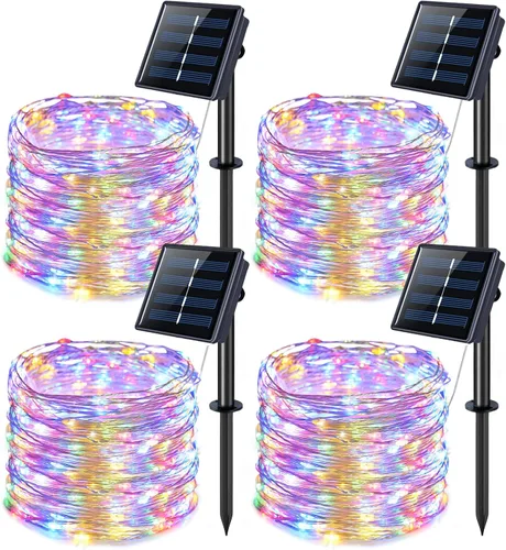 Vista 12 de JMEXSUSS Paquete de 2 luces solares de Navidad impermeables para exteriores, 100 LED de 33 pies, color blanco cálido y multicolor, luces solares
