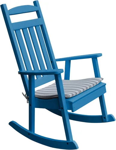 Vista 12 de Amish-Made Classic Aruba Blue Poly Silla mecedora para exteriores con cojín de rayas grises Azul (Aruba Blue)