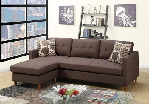 Vista 4 de Modular Sectional Sofa Reversible Chaise Couch with Tufted Back and Accent Pillows, L Shaped Convertible Living Room Furniture Sets,Coffee-4Seat