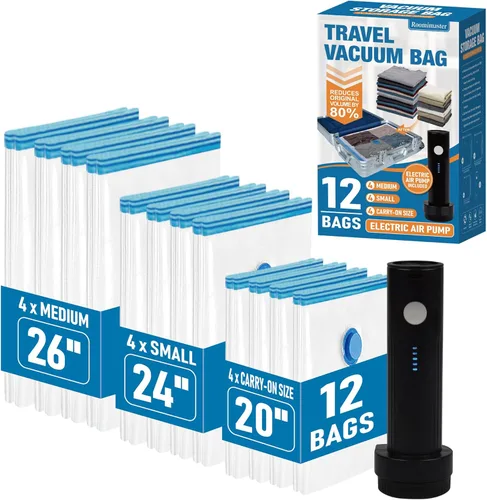 Vista 7 de Bolsas de almacenamiento al vacío de viaje con bomba de aire USB recargable, bolsas de sellado al vacío para equipaje, compresión selladora