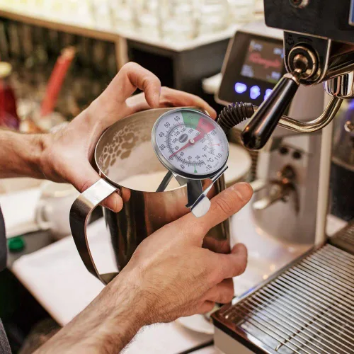 Vista 5 de Brannan Termómetro de leche espumosa para leche al vapor con sonda de acero inoxidable de 4.921 in y clip para café barista, ideal para espumar