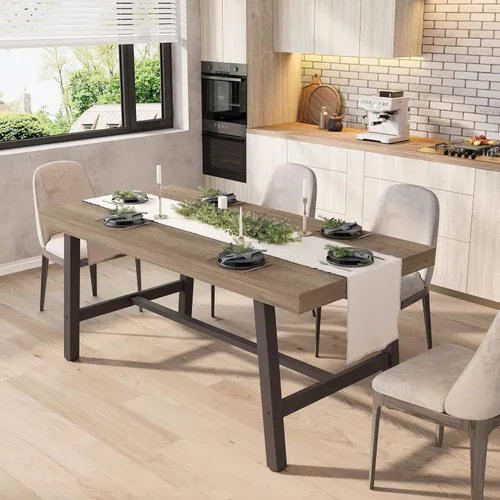 Vista 24 de GarveeHome Mesa de comedor extensible de 63 a 83 pulgadas, mesa de comedor rectangular industrial para 6-8 personas, mesa de cocina expandible