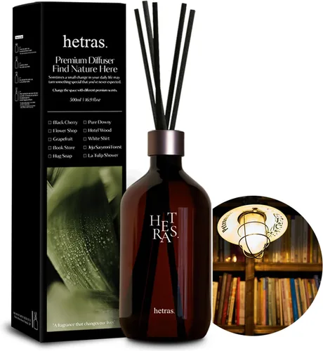 Vista 8 de hetras. juego premium de difusor de varillas de junco 16.9 fl.oz. 1 unidad Aroma de cereza negra Fragancia de lujo duradera con 10 varillas