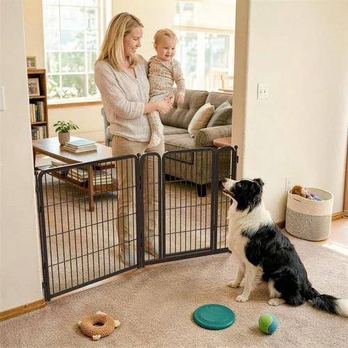 Vista 8 de FXW Puerta para perros extra ancha diseñada para uso en interiores, ancho ajustable de hasta 137 pulgadas de ancho