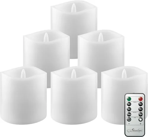 Vista 3 de Stonebriar 3 Cuenta Velas de Pilar LED Sin Llama de Cera Blanca Real 3x3 con Control Remoto y Temporizador