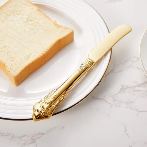 Vista 2 de KEAWELL Magnífico esparcidor de mantequilla de 6.9 pulgadas, acero inoxidable 18/10, juego de 4, cuchillo de mantequilla dorado