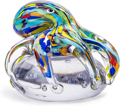 Figura de pulpo de cristal soplado a mano en bola de cristal, coleccionable de criatura marina hecha a mano, pisapapeles y decoración de acuario