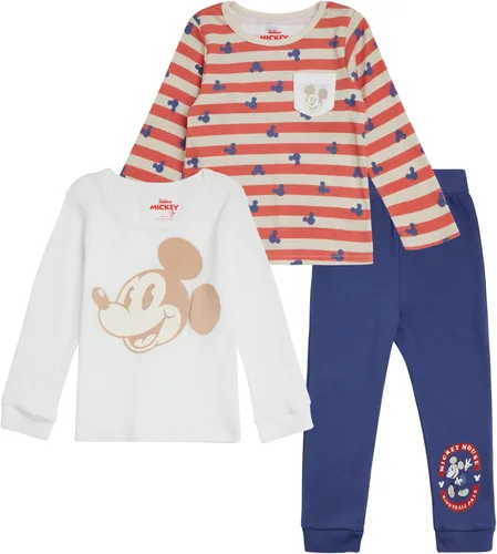 Disney Conjunto de pantalones de Mickey Mouse para bebé 3 piezas de forro polar, pantalones deportivos y body (0-9M)