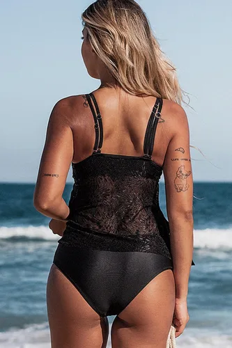 Vista 6 de Beachsissi Traje de baño de dos piezas con volantes en capas para mujer