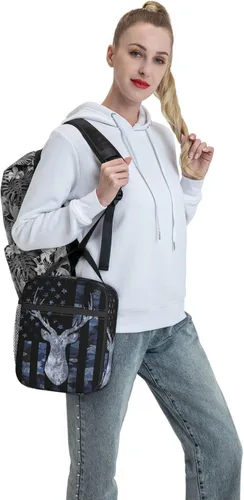 Vista 6 de Gianlaima Bolsa de almuerzo con diseño de camuflaje de camuflaje y bandera estadounidense, bolsa de almuerzo aislada portátil, reutilizable, bolsa