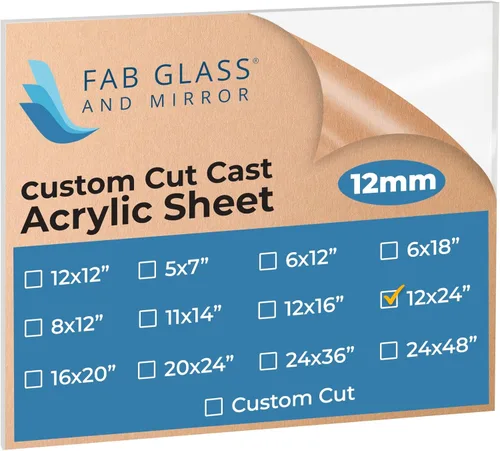 Vista 23 de Fab Glass and Mirror Hoja de Plexiglás Acrílico de Plástico PET de 6"x12"x 1/2" (12mm) de Grosor con Película Protectora, Peso Ligero para Proyectos