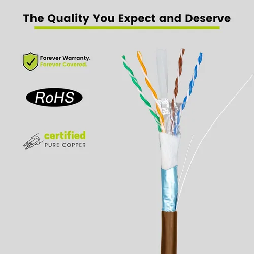 Vista 5 de TRUE CABLE Cable Ethernet Cat6 Direct Burial para exteriores, blindado F/UTP, 500 pies, marrón, cobre sólido desnudo 23 AWG, resistente al aire