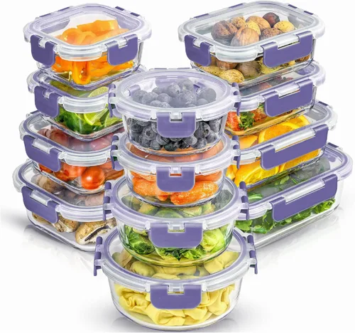 Vista 10 de JoyJolt 24 recipientes de almacenamiento de vidrio de borosilicato con tapas, 12 recipientes herméticos/aptos para congelador para almacenamiento