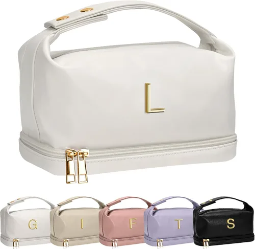 Vista 69 de Bolsa de maquillaje inicial con asa para mujer, doble capa