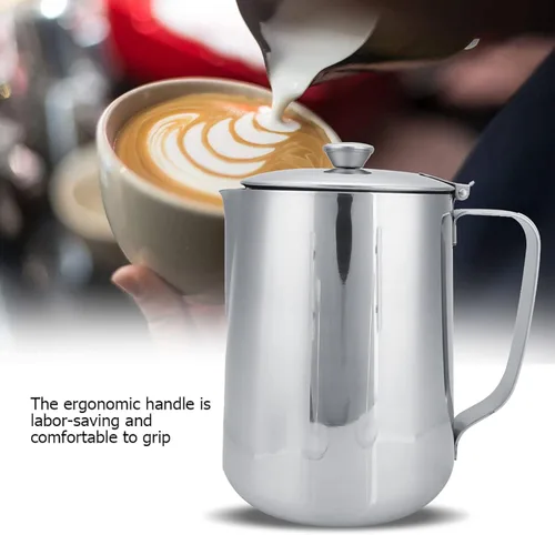 Vista 3 de Jarra de espuma de leche, jarra de vapor de espresso, acero inoxidable, capuchino, accesorios para máquina de café, herramientas de barista, jarras